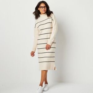 Abbott Elementary Striped Cream and Black Mockneck Sweater Dress